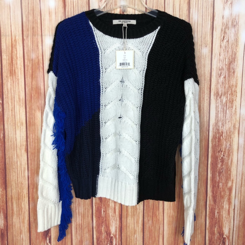 Free Generation Color Block Fringe Sweater NWT (S)